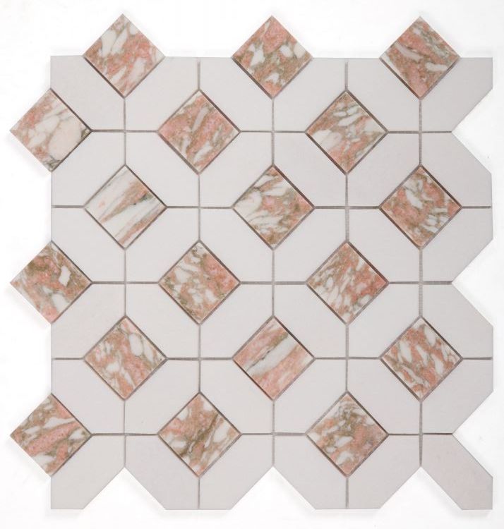 Luna Rose Polished Octagon Marble Mosaic Tile-Marble Mosaic-American Tile Depot