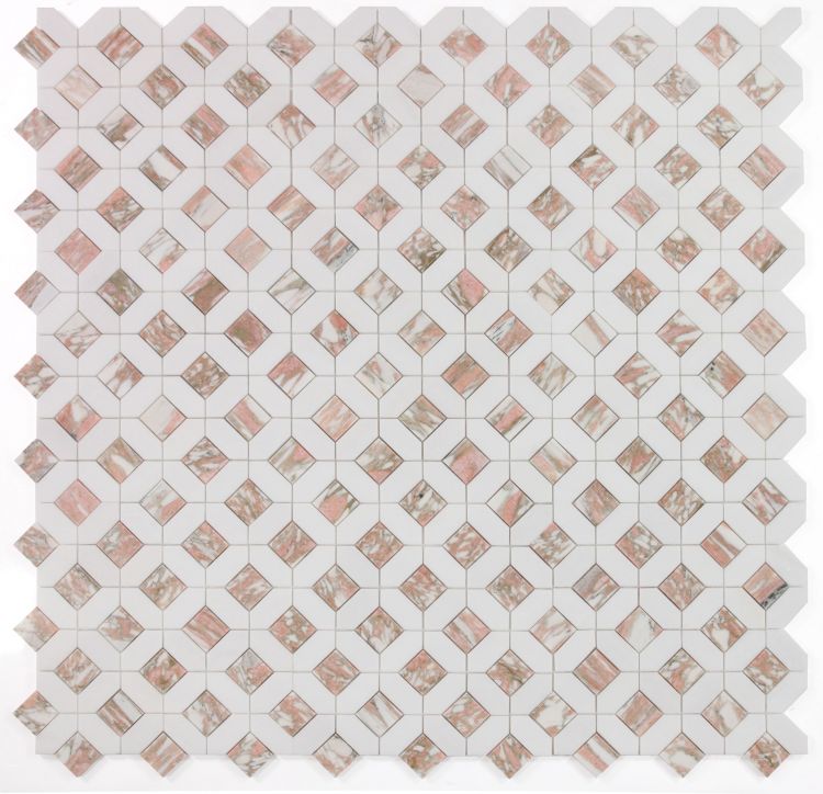 Luna Rose Polished Octagon Marble Mosaic Tile-Marble Mosaic-American Tile Depot