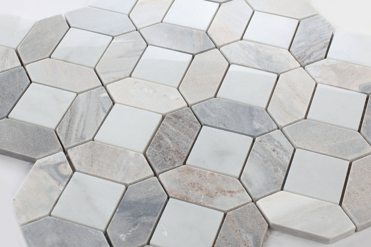 Luna Sky Polished Octagon Marble Mosaic Tile-Marble Mosaic-American Tile Depot