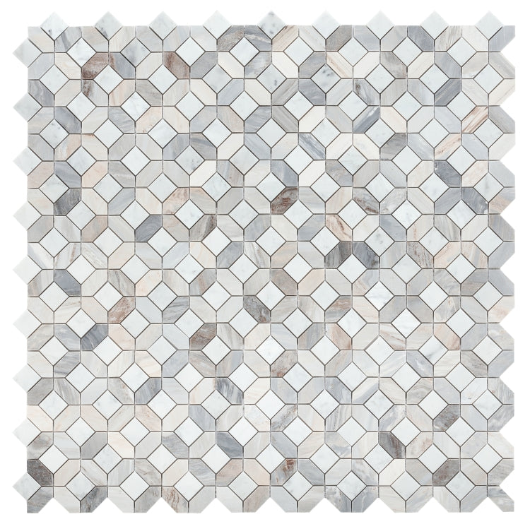 Luna Sky Polished Octagon Marble Mosaic Tile-Marble Mosaic-American Tile Depot