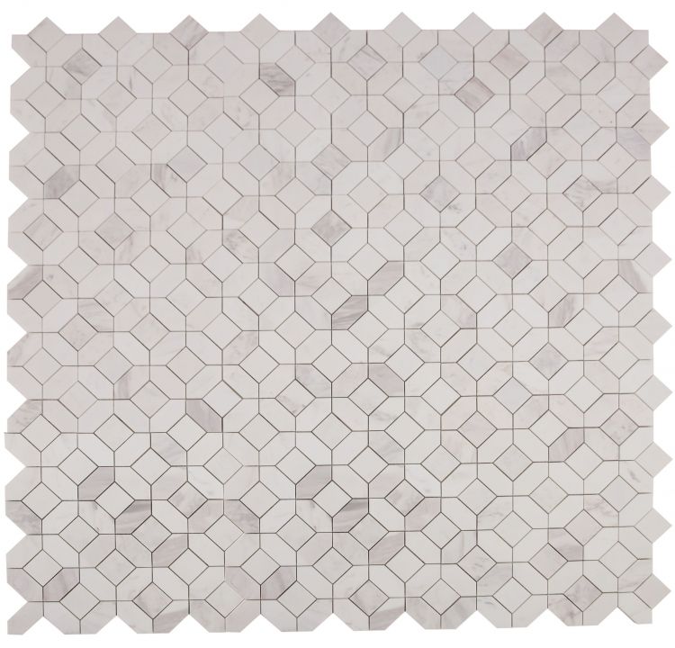 Luna Volakas White Polished Octagon Marble Mosaic Tile-Marble Mosaic-American Tile Depot