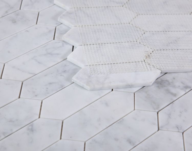 Sapphire Carrara Honed Elongated Hexagon Marble Mosaic Tile-Marble Mosaic-American Tile Depot