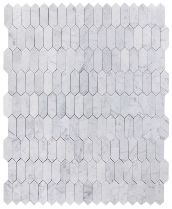 Sapphire Carrara Honed Elongated Hexagon Marble Mosaic Tile-Marble Mosaic-American Tile Depot