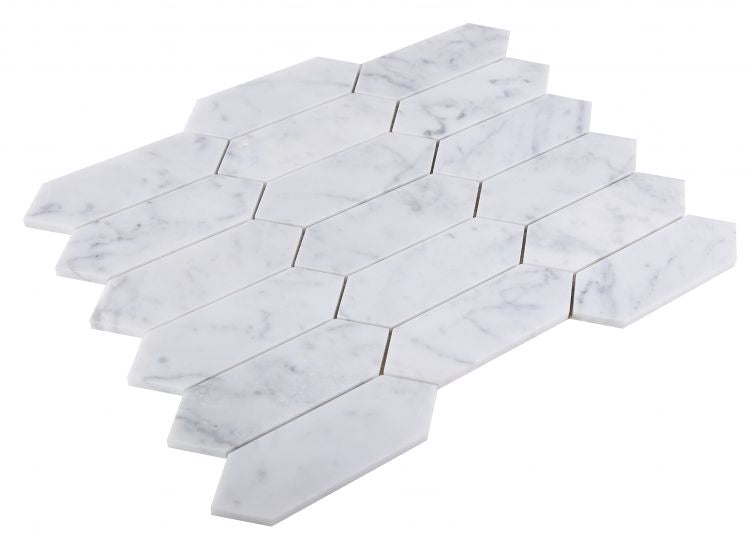 Sapphire Carrara Honed Elongated Hexagon Marble Mosaic Tile-Marble Mosaic-American Tile Depot