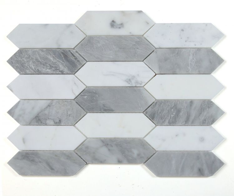 Sapphire Dusk Polished Elongated Hexagon Marble Mosaic Tile-Marble Mosaic-American Tile Depot