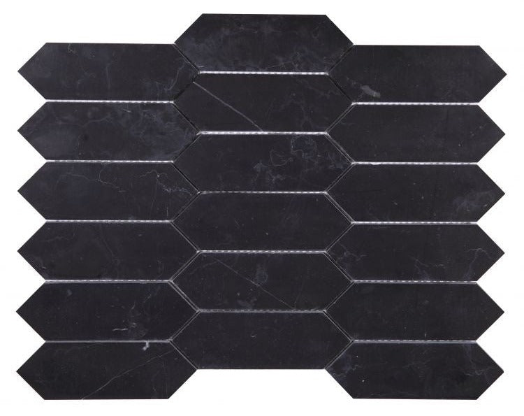 Sapphire Marquina Honed Elongated Hexagon Marble Mosaic Tile-Marble Mosaic-American Tile Depot