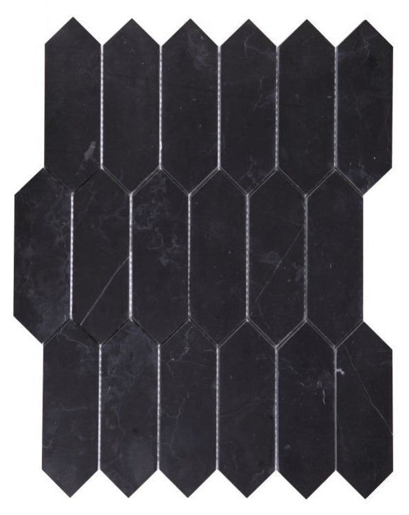 Sapphire Marquina Honed Elongated Hexagon Marble Mosaic Tile-Marble Mosaic-American Tile Depot