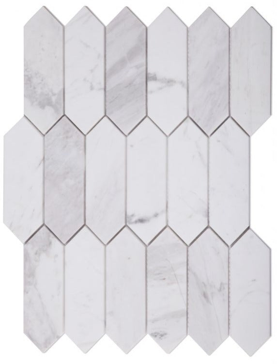 Sapphire White Polished Elongated Hexagon Marble Mosaic Tile-Marble Mosaic-American Tile Depot