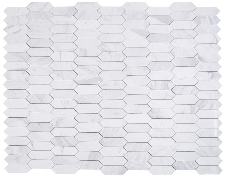 Sapphire White Polished Elongated Hexagon Marble Mosaic Tile-Marble Mosaic-American Tile Depot