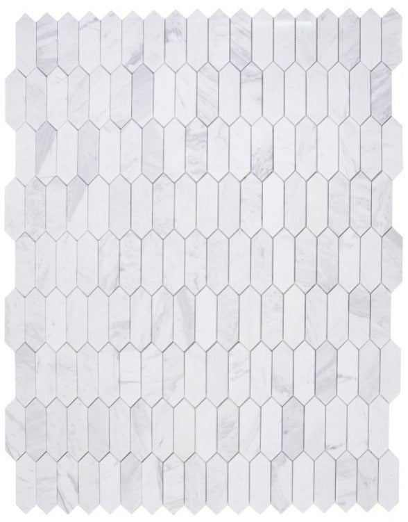 Sapphire White Polished Elongated Hexagon Marble Mosaic Tile-Marble Mosaic-American Tile Depot