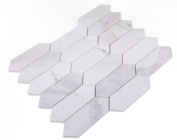 Sapphire White Polished Elongated Hexagon Marble Mosaic Tile-Marble Mosaic-American Tile Depot