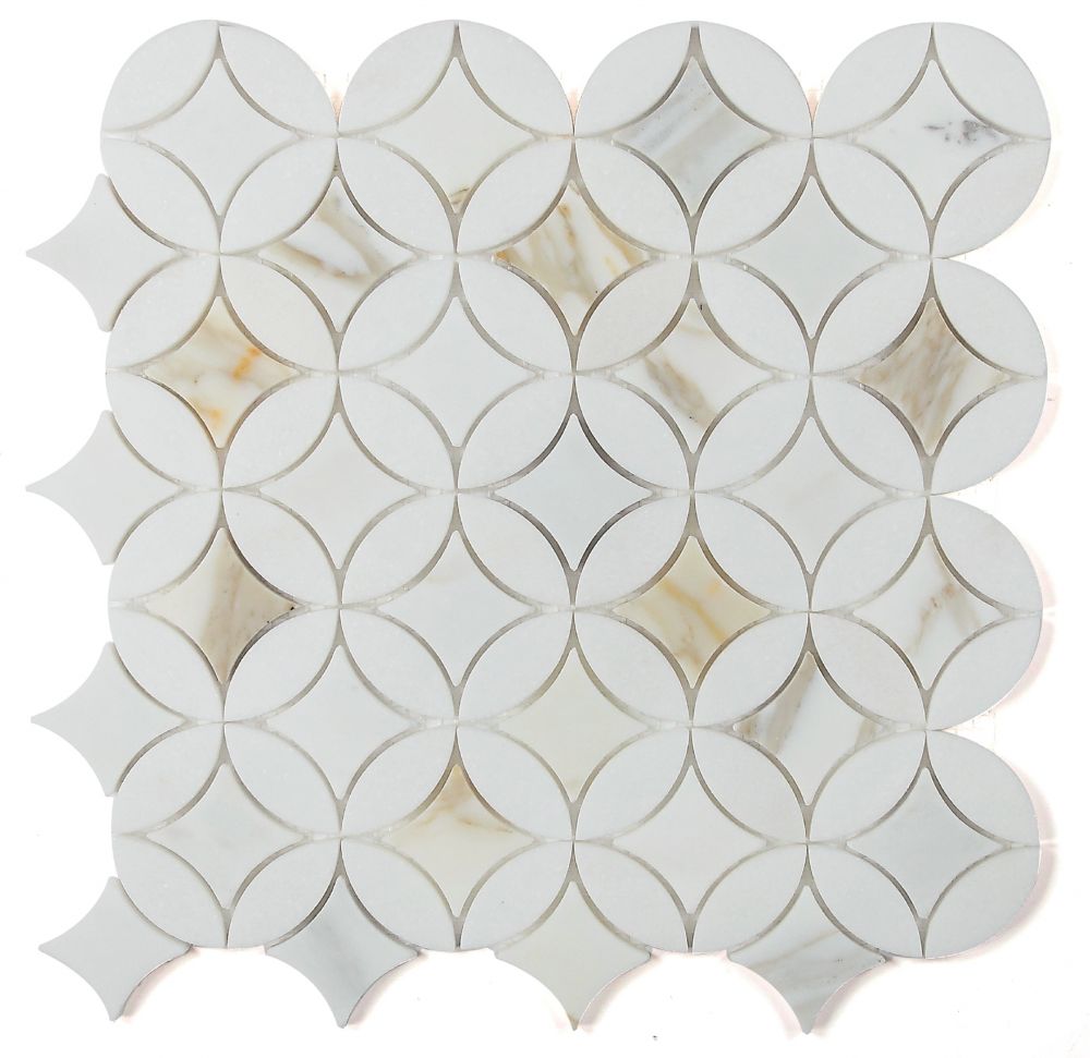 Sample of Precious Stone Embrace Calacatta Gold Polished Circular Marble Mosaic Tile-Sample-American Tile Depot