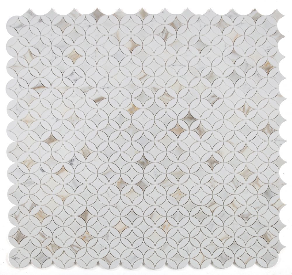 Sample of Precious Stone Embrace Calacatta Gold Polished Circular Marble Mosaic Tile-Sample-American Tile Depot