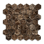 Emperador Dark Marble Polished 2" Hexagon Mosaic Tile-Marble Mosaic-American Tile Depot