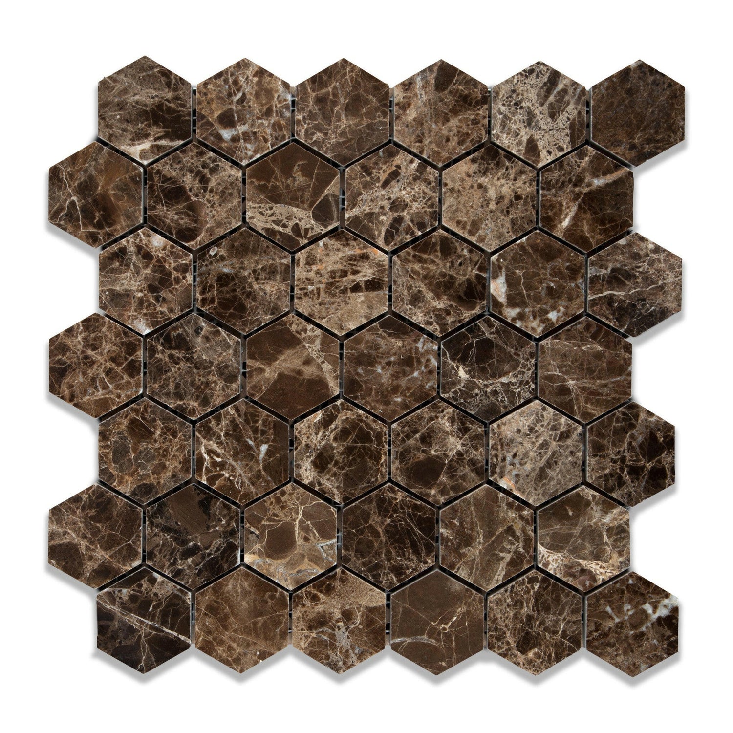 Emperador Dark Marble Polished 2" Hexagon Mosaic Tile-Marble Mosaic-American Tile Depot