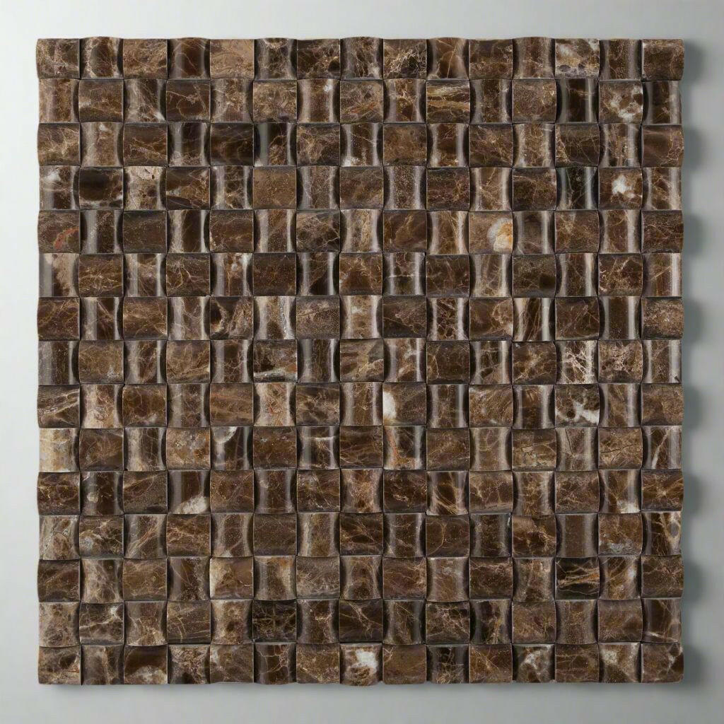 Emperador Dark Marble Polished 3D Small Bread Mosaic Tile-Marble Mosaic-American Tile Depot