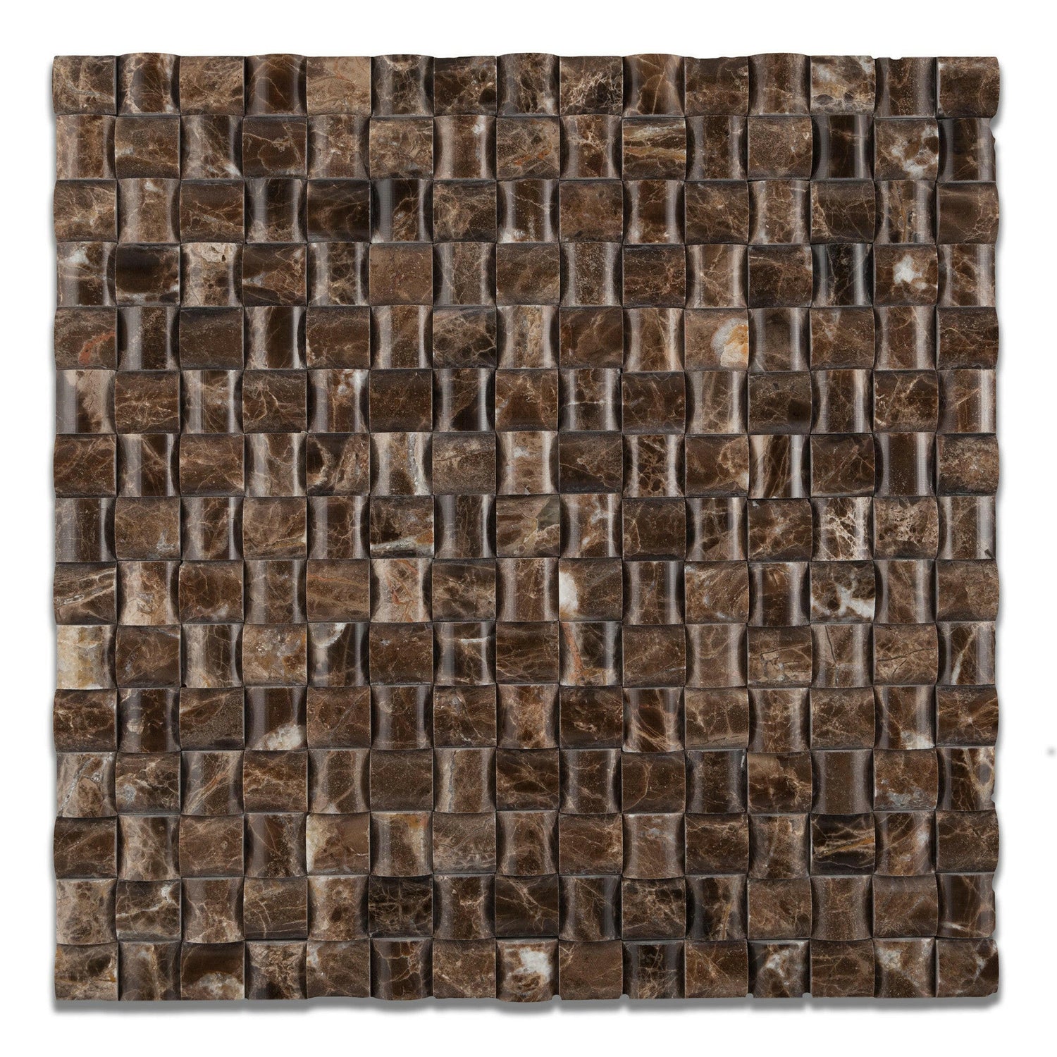 Emperador Dark Marble Polished 3D Small Bread Mosaic Tile-Marble Mosaic-American Tile Depot