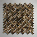 Emperador Dark Marble Polished Mini Herringbone Mosaic Tile-Marble Mosaic-American Tile Depot