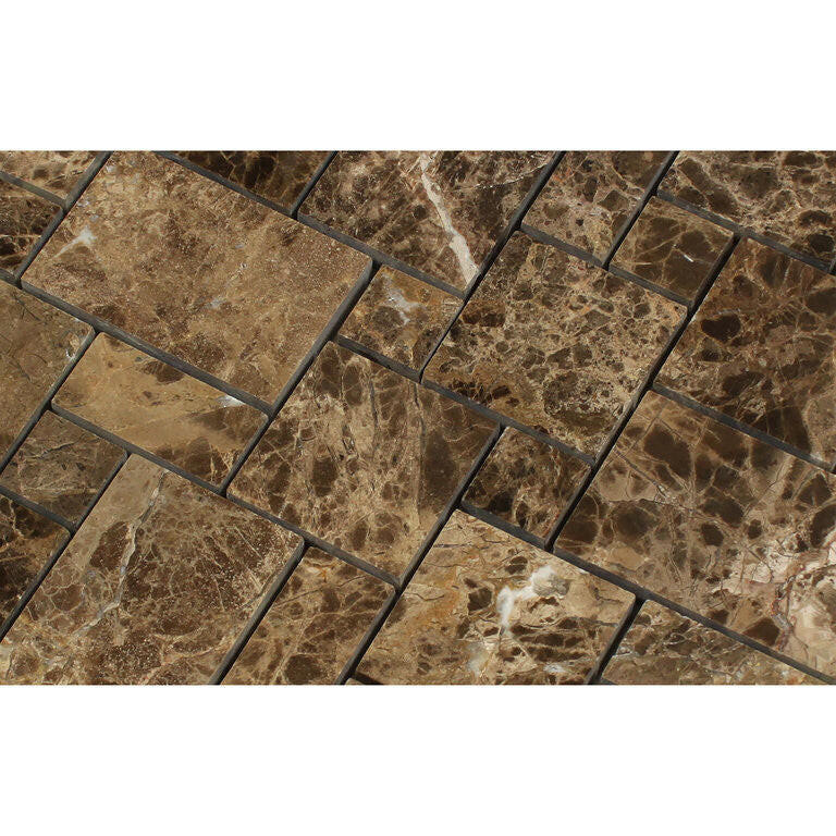 Emperador Dark Marble Polished Mini Versailles Mosaic Tile-Marble Mosaic-American Tile Depot