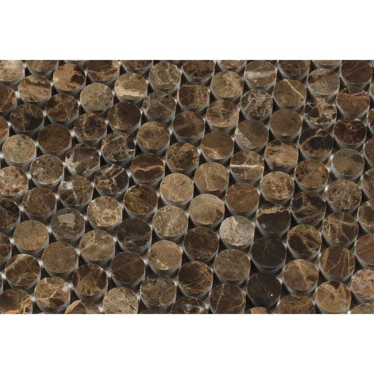 Emperador Dark Marble Polished Penny Round Mosaic Tile-Marble Mosaic-American Tile Depot