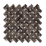 Emperador Dark Marble Polished Stanza Basketweave Mosaic Tile w/ Crema Marfil Dots-Marble Mosaic-American Tile Depot