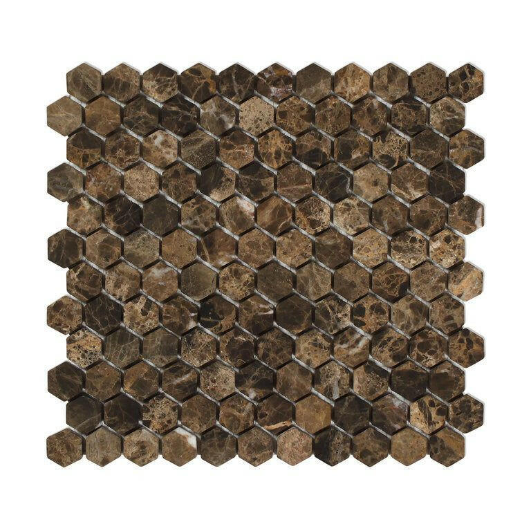 Emperador Dark Marble Tumbled 1" Mini Hexagon Mosaic Tile-Marble Mosaic-American Tile Depot