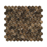 Emperador Dark Marble Tumbled 1" Mini Hexagon Mosaic Tile-Marble Mosaic-American Tile Depot