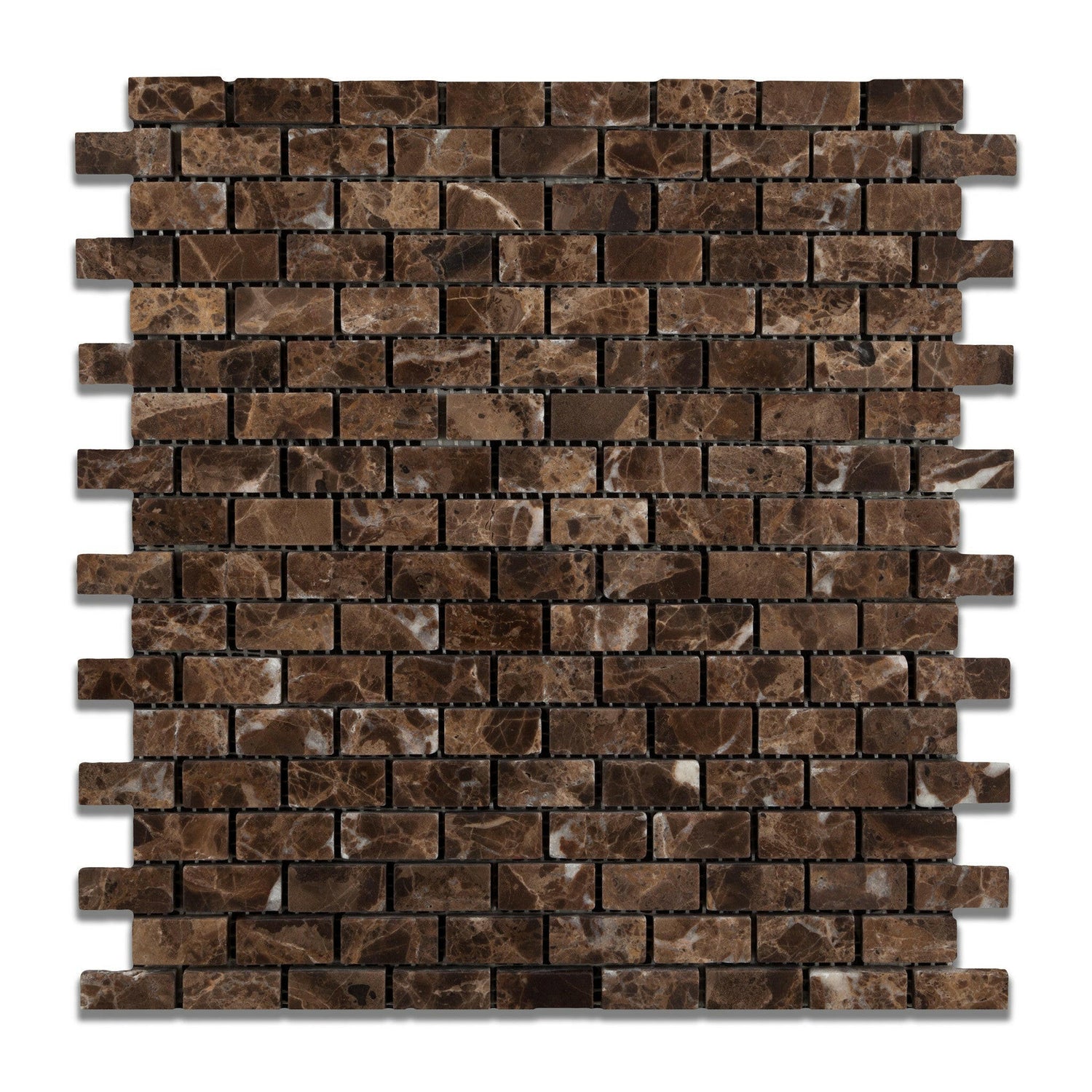 Emperador Dark Marble Tumbled Baby Brick Mosaic Tile-Marble Mosaic-American Tile Depot