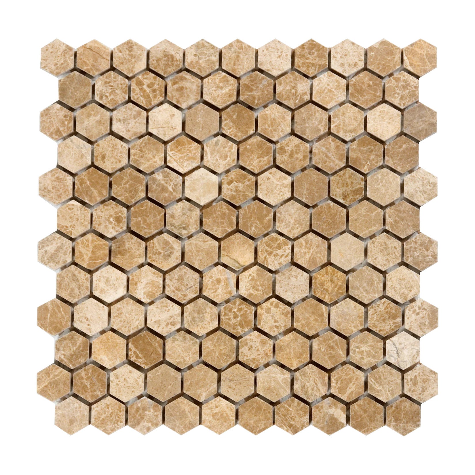 Emperador Light Marble Polished 1" Mini Hexagon Mosaic Tile-Marble Mosaic-American Tile Depot