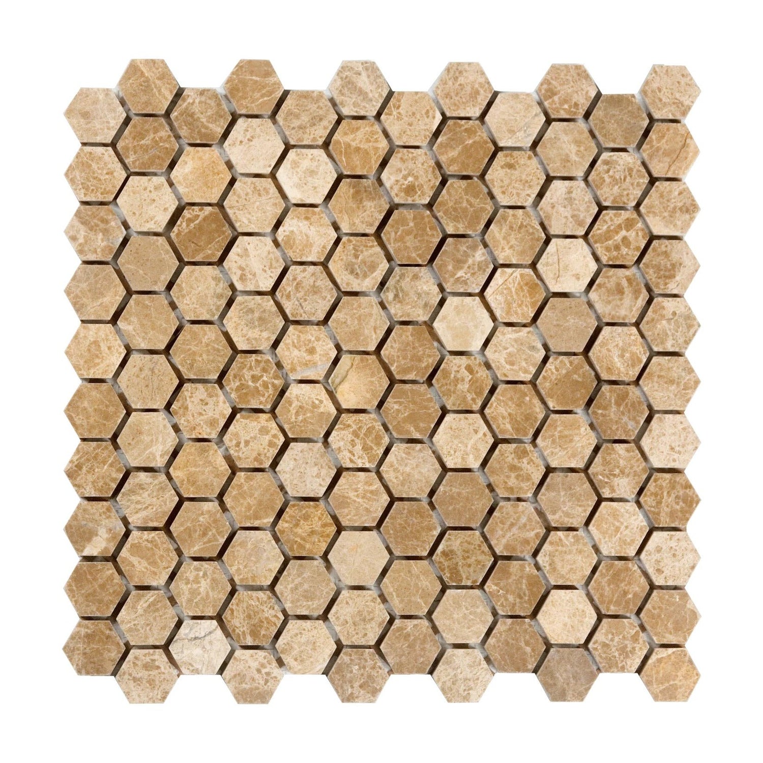 Emperador Light Marble Polished 1" Mini Hexagon Mosaic Tile