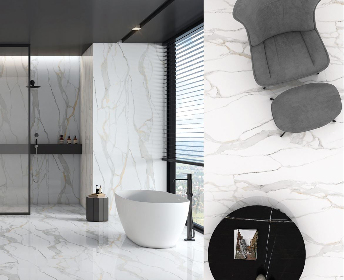 12 X 24 Emporio Calacatta Matte Marble Look Porcelain Tile-Porcelain Tile Large Formate-American Tile Depot