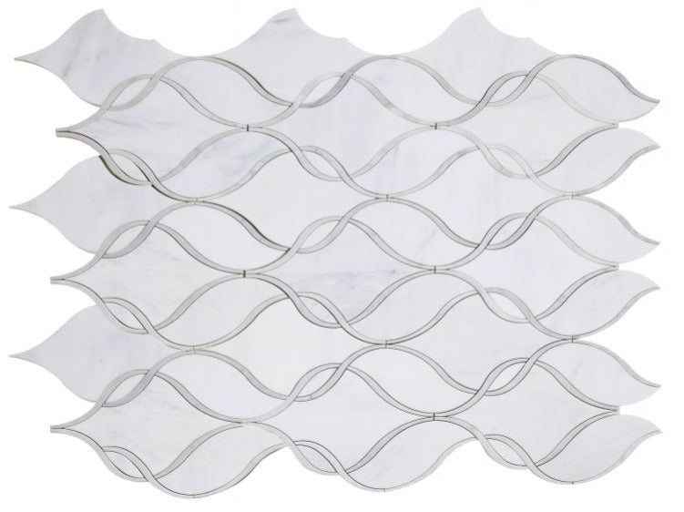 Fame Large White Polished Twirl Marble Mosaic Wall Tile-Marble Mosaic-American Tile Depot