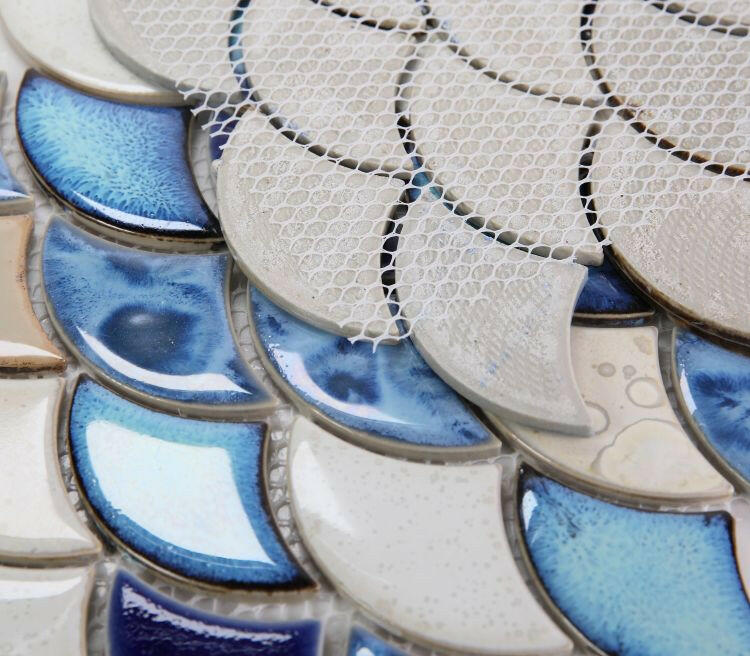 Fish Scale Blue Glossy Porcelain Mosaic Tile-Porcelain Mosaic-American Tile Depot