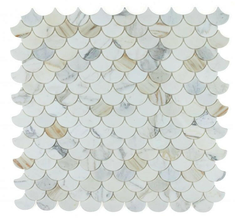 Fish Scale Calacatta Gold Honed Marble Mosaic Tile-Marble Mosaic-American Tile Depot