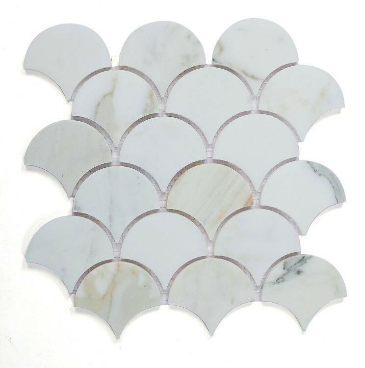 Fish Scale Calacatta Gold Honed Marble Mosaic Tile-Marble Mosaic-American Tile Depot