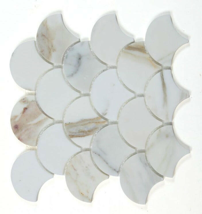 Fish Scale Calacatta Gold Polished Marble Mosaic Tile-Marble Mosaic-American Tile Depot