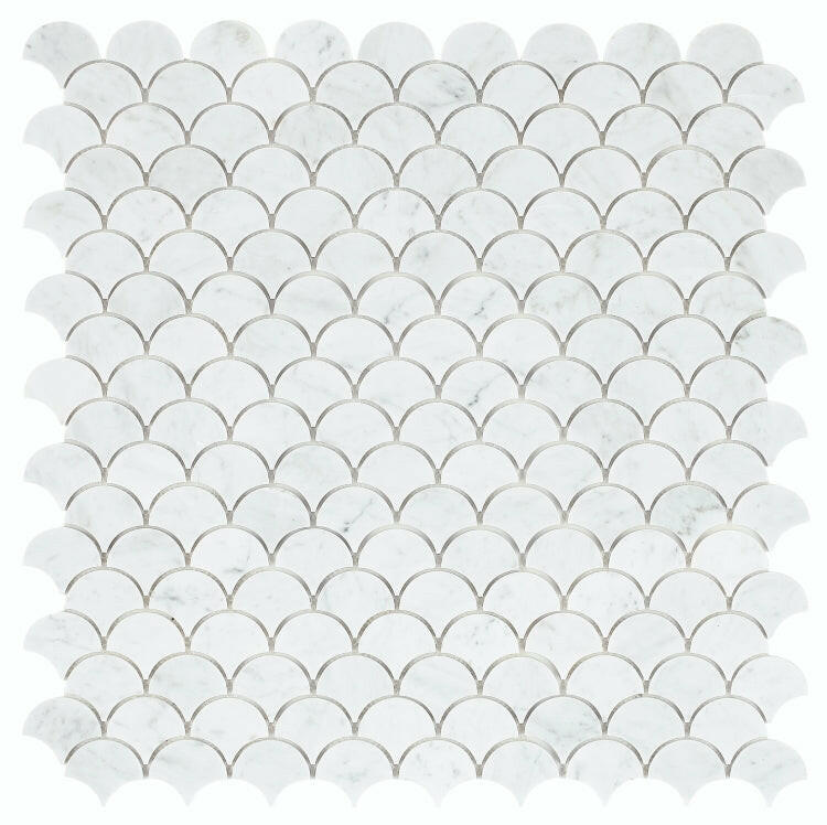 Fish Scale Carrara Polished Marble Mosaic Tile-Marble Mosaic-American Tile Depot