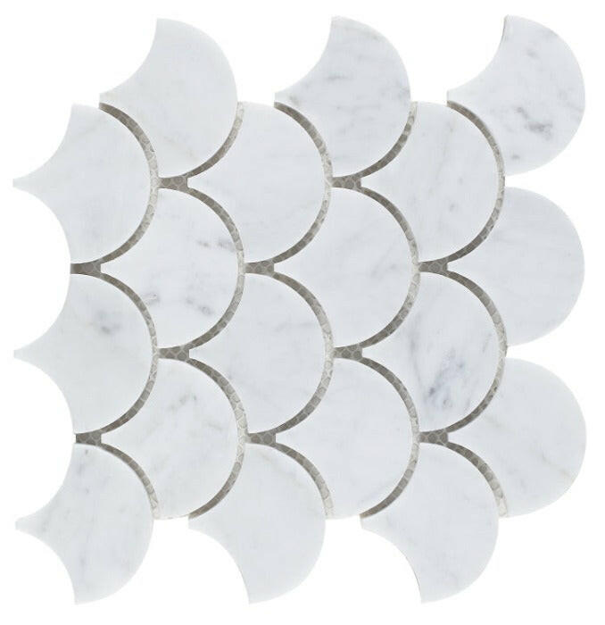 Fish Scale Carrara Polished Marble Mosaic Tile-Marble Mosaic-American Tile Depot