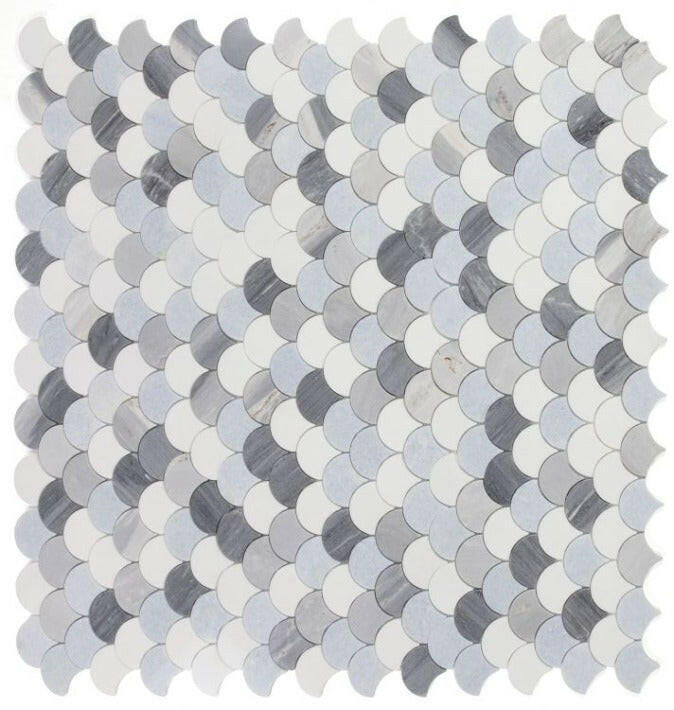 Fish Scale Deep Ocean Polished Marble Mosaic Tile-Marble Mosaic-American Tile Depot