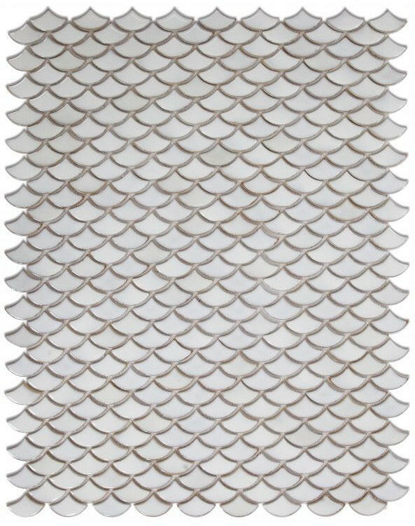 Fish Scale Fancy White Glossy Porcelain Mosaic Tile-Porcelain Mosaic-American Tile Depot