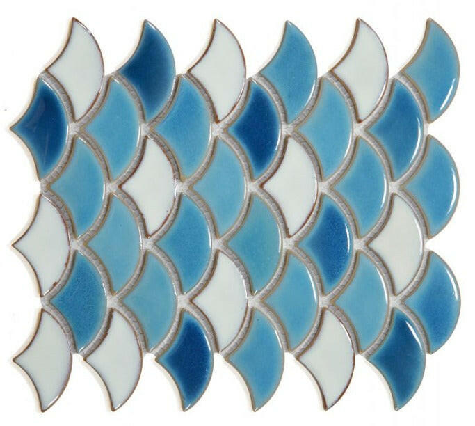 Fish Scale Lake Glossy Porcelain Mosaic Tile-Porcelain Mosaic-American Tile Depot