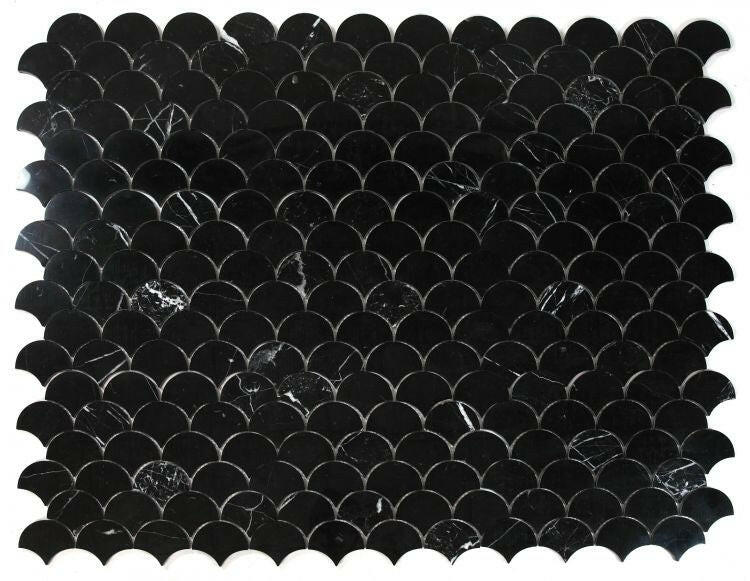 Fish Scale Marquina Polished Marble Mosaic Tile-Marble Mosaic-American Tile Depot