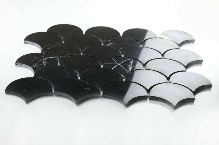 Fish Scale Marquina Polished Marble Mosaic Tile-Marble Mosaic-American Tile Depot