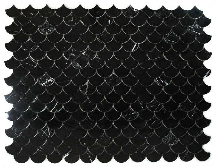 Fish Scale Marquina Polished Marble Mosaic Tile-Marble Mosaic-American Tile Depot