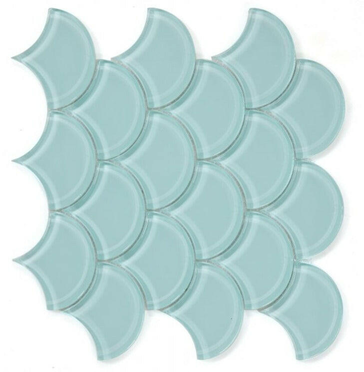 Fish Scale Mint Glossy Glass Mosaic Tile-Glass Mosaic-American Tile Depot