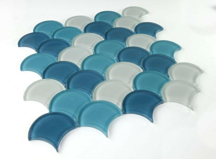 Fish Scale Ocean Glossy Glass Mosaic Tile-Glass Mosaic-American Tile Depot