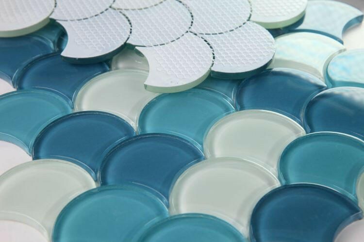 Fish Scale Ocean Glossy Glass Mosaic Tile-Glass Mosaic-American Tile Depot