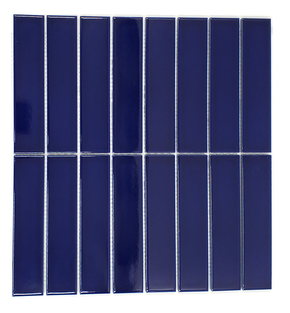 Gio Cobalt Blue Glossy 1.25" X 6" Stacked Linear Porcelain Mosaic Tile-Porcelain Mosaic-American Tile Depot