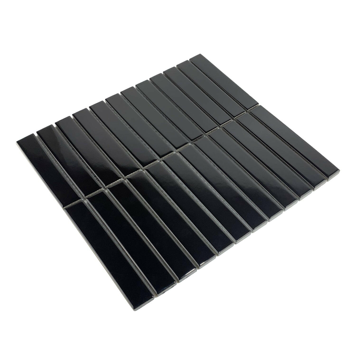 Gio Black Glossy 1" X 6" Stacked Linear Porcelain Mosaic Tile-Porcelain Mosaic-American Tile Depot