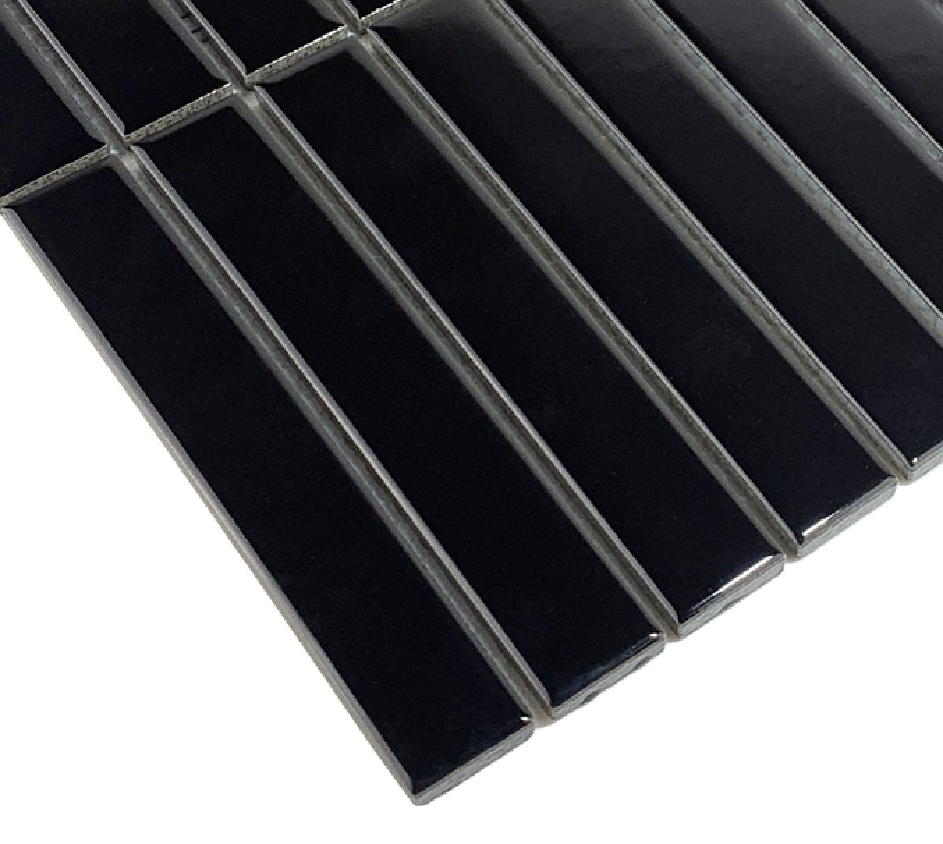 Gio Black Glossy 1" X 6" Stacked Linear Porcelain Mosaic Tile-Porcelain Mosaic-American Tile Depot